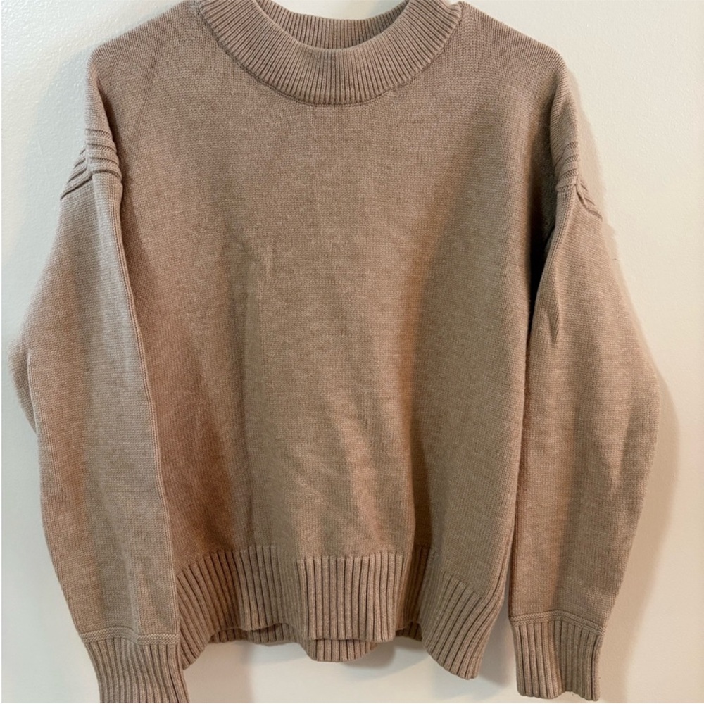 Philosophy Beige Knit Sweater Ribbed Crew Neck Size Medium